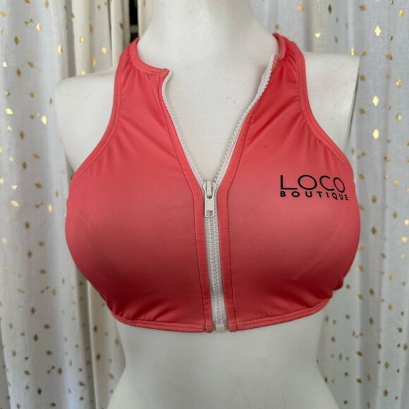 Loco Boutique Hawaii Removable Pads Zip Up Racerback Swim Vest Bikini Top S - Picture 2 of 4
